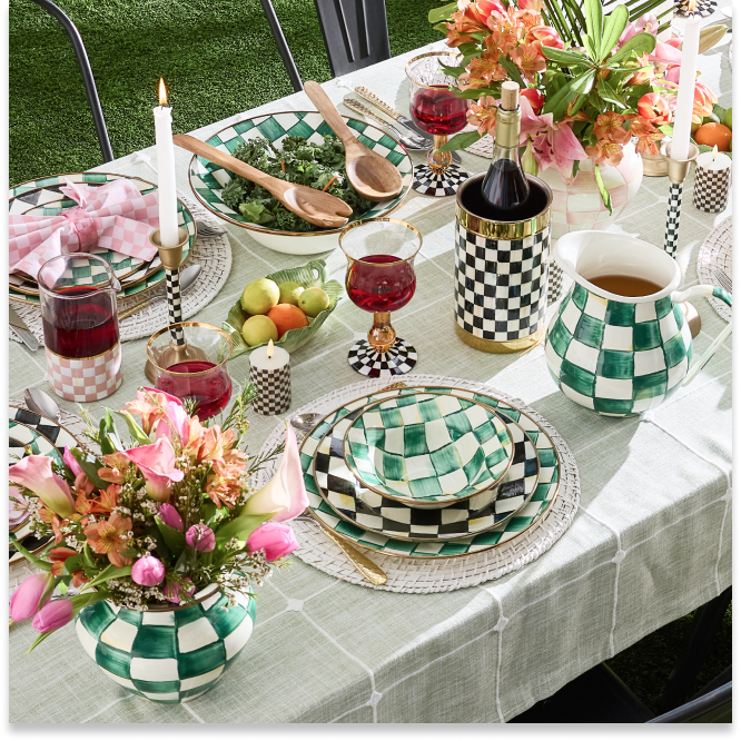 Outdoor entertaining featuring the new Emerald Check collection